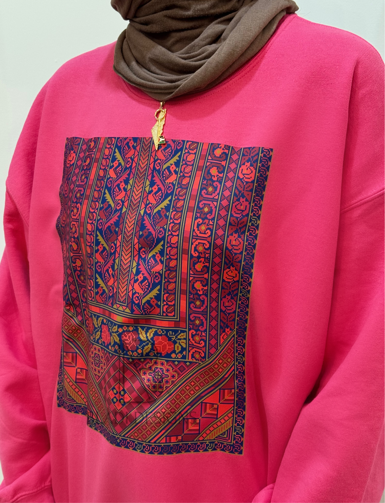 Palestinain Red Chest Thobe Tatreez Crewneck Sweatshirt