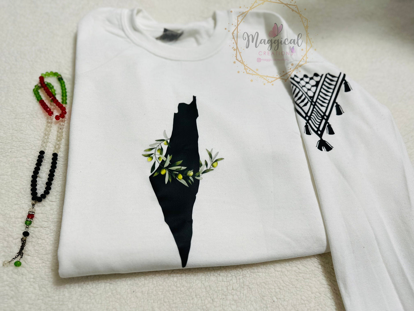 Palestine Map Wrapped in Olive Branch Crewneck Sweatshirt