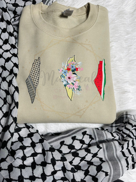 3 Palestine Maps  Crewneck Sweatshirt