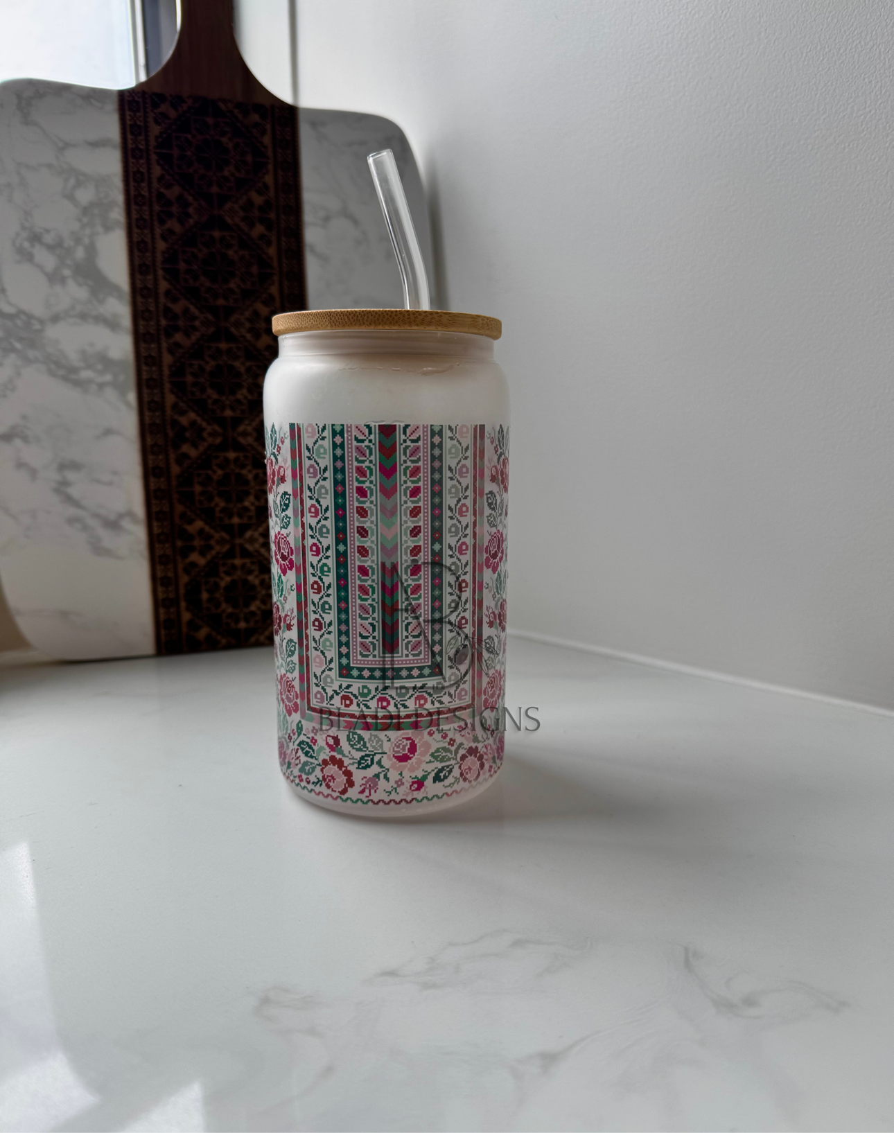 Sitti's Purple/Green Tatreez Thob Iced Coffee Libby Cup