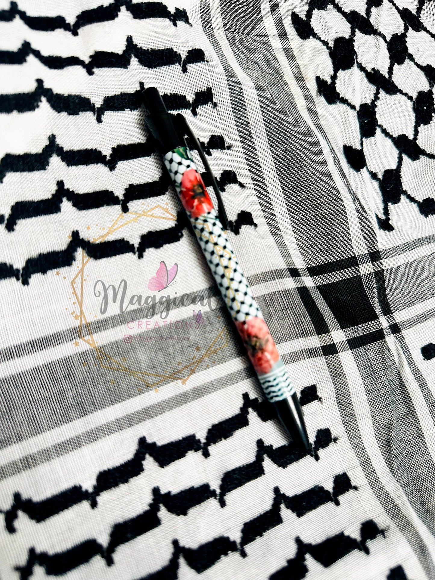 Palestine Inspired Pen (Kuffiyah Poppy Flower)