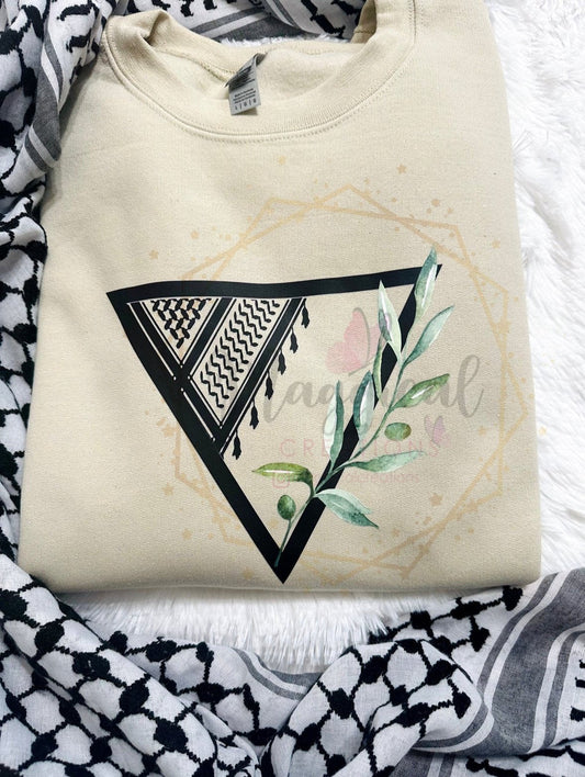 Triangle Kuffiyah Olive branch crewneck sweatshirt