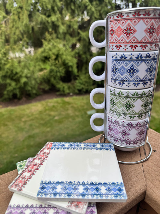 Tatreez Coasters Set (matching stackable cups)