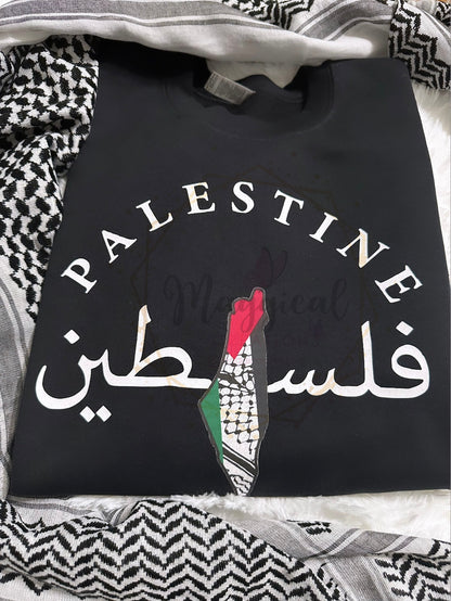Palestine in arabic and english with map Hoodie