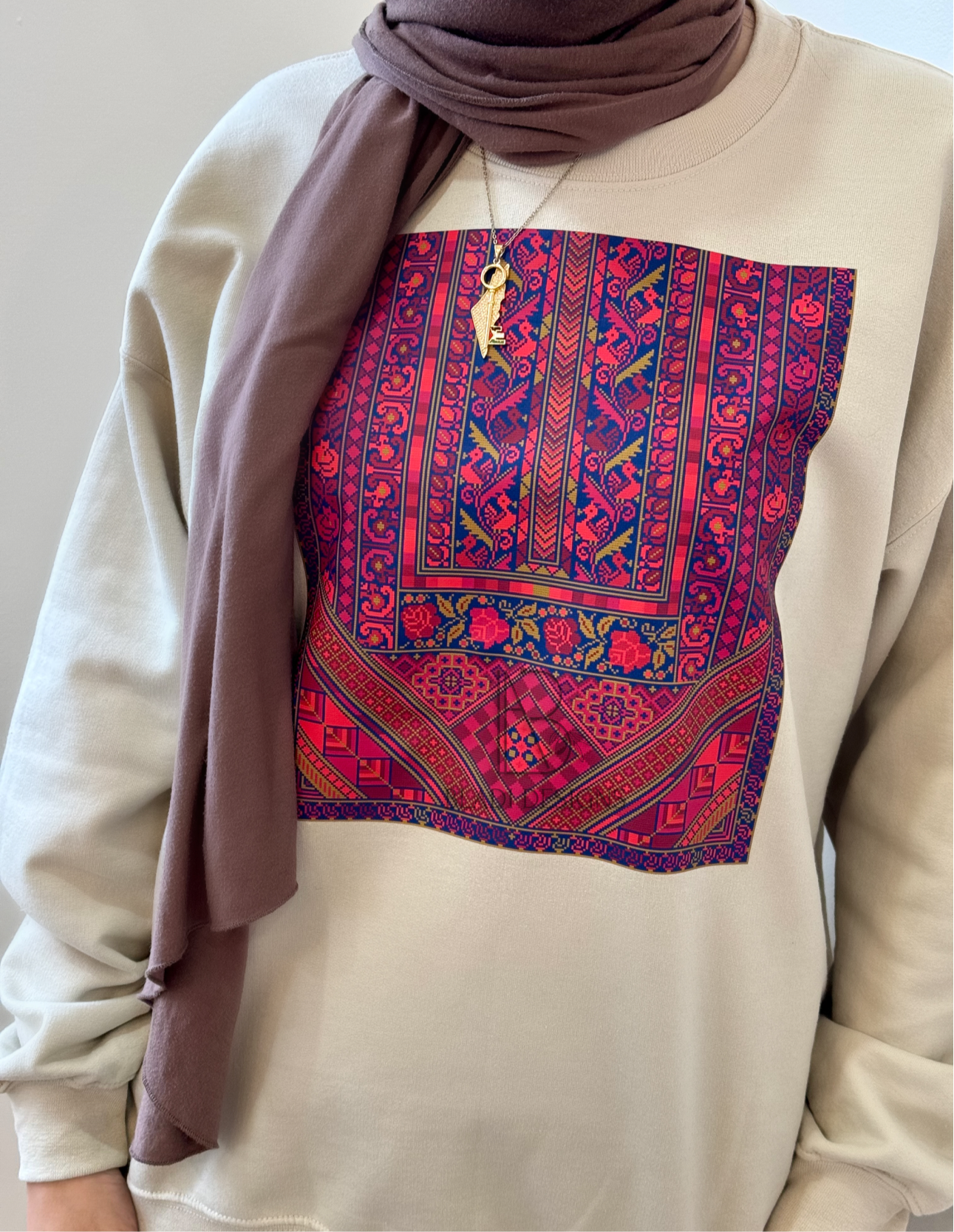 Palestinain Red Chest Thobe Tatreez Crewneck Sweatshirt