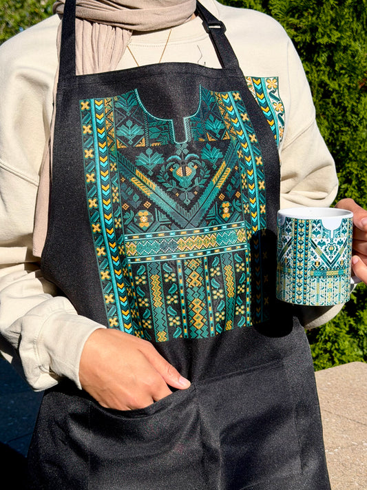 Sitti's teal Tatreez Qabba Apron