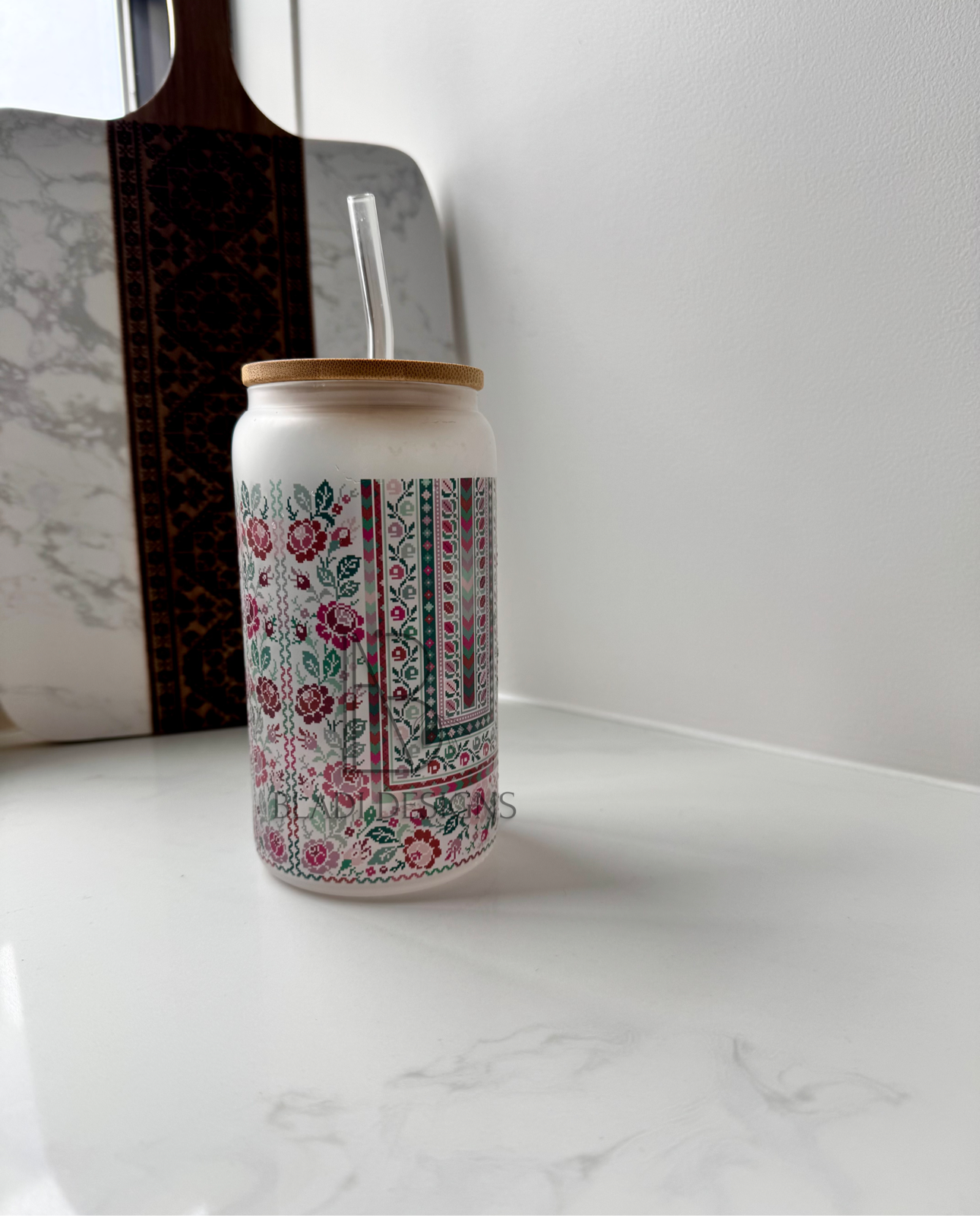 Sitti's Purple/Green Tatreez Thob Iced Coffee Libby Cup