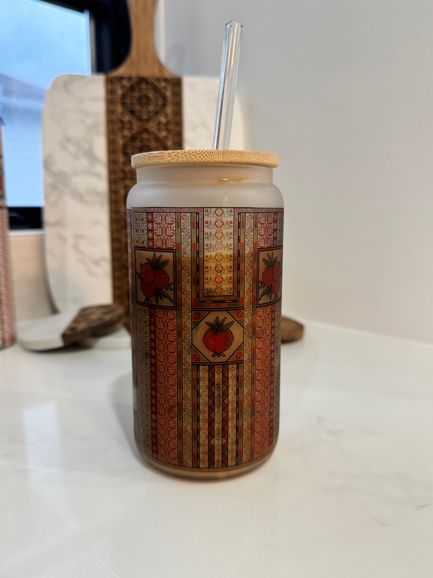 Sitti's Romana (pomegranate ) Thob Tatreez Qabba Iced Coffee Libby Cup