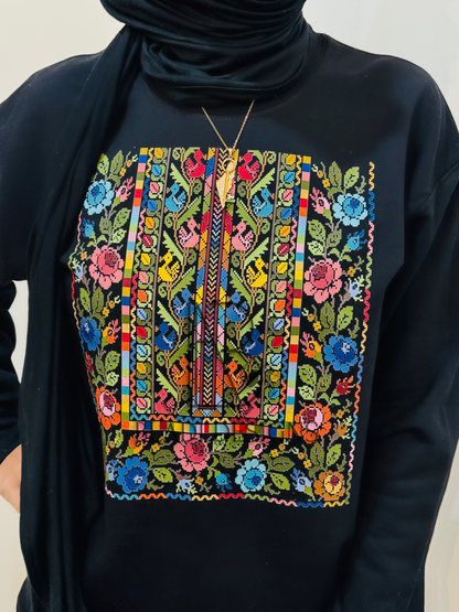 Sitti's Colorful Thob Tatreez Chest Crewneck Sweatshirt