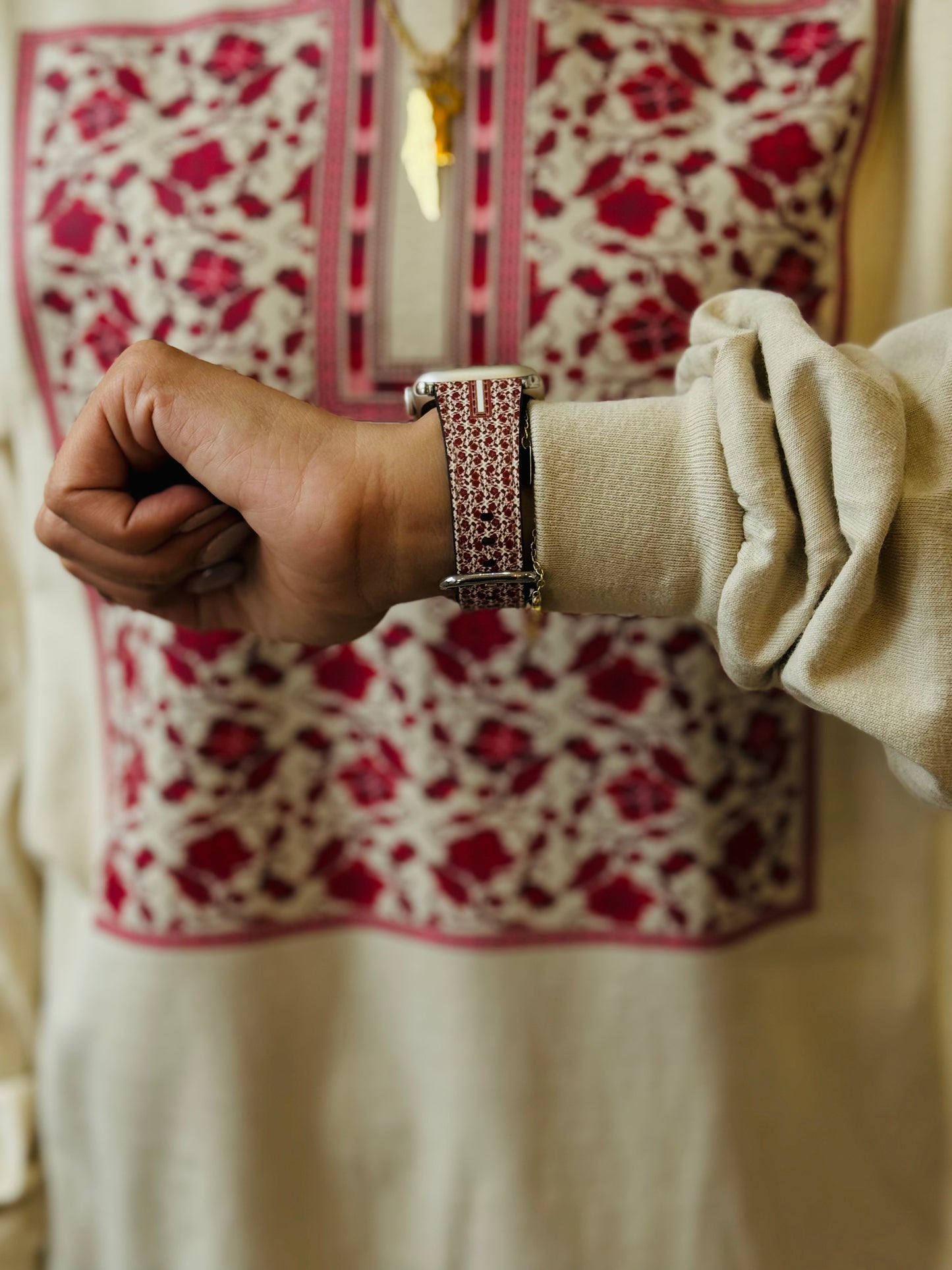 Sitti's Red Poppy Tatreez Qabba Watchband